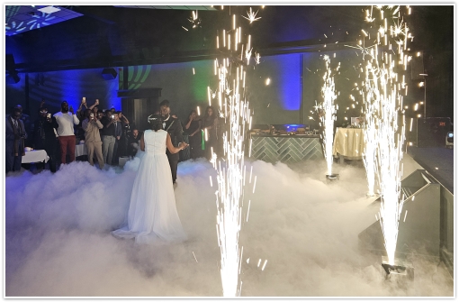 Sparkular Spark Machine Wedding, Low Fogger Wedding, Two Discjockeys